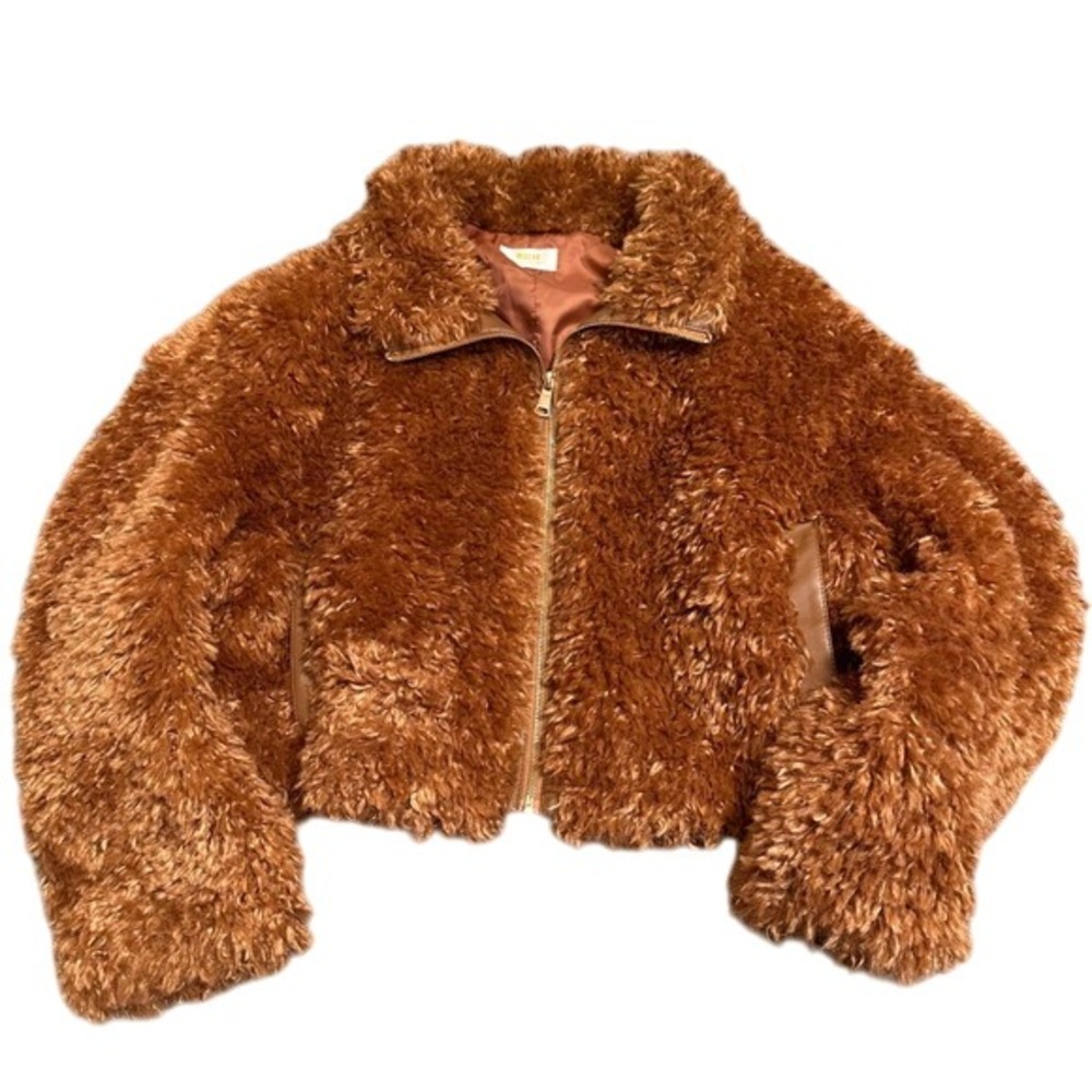 Maeve Anthropologie Caramel Brown Faux Fur Sherpa Teddy Full Zip Jacket Womens M